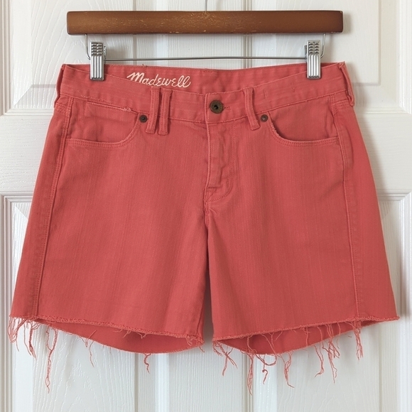 Madewell Pants - Madewell Classic Relaxed Mid Rise Cut Off Frayed Hem Jean Shorts Coral Pink 26